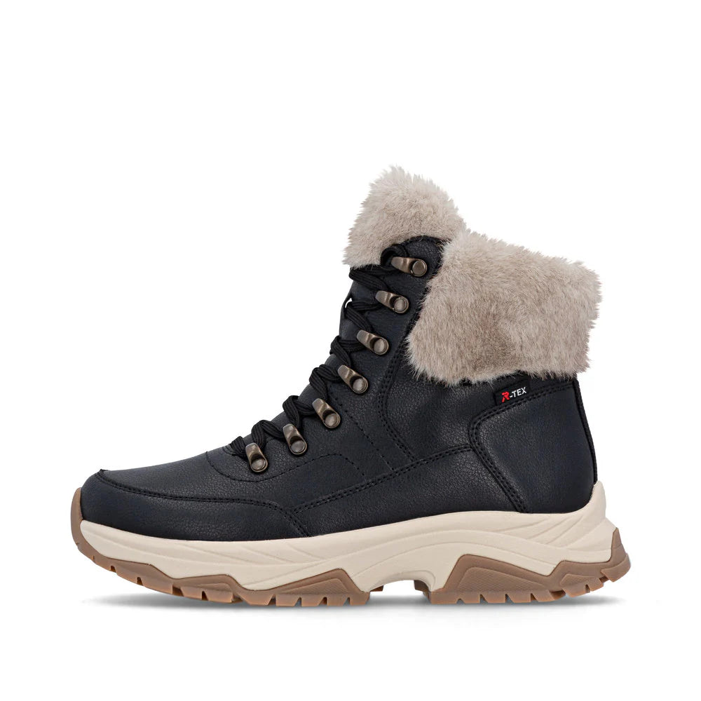 Rieker Ladies Black and Beige Waterproof Walking Boots