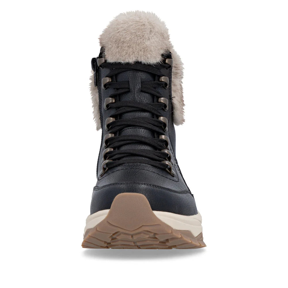 Rieker Ladies Black and Beige Waterproof Walking Boots