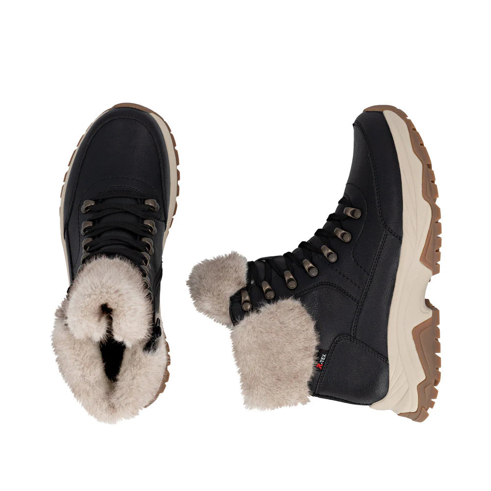 Rieker Ladies Black and Beige Waterproof Walking Boots
