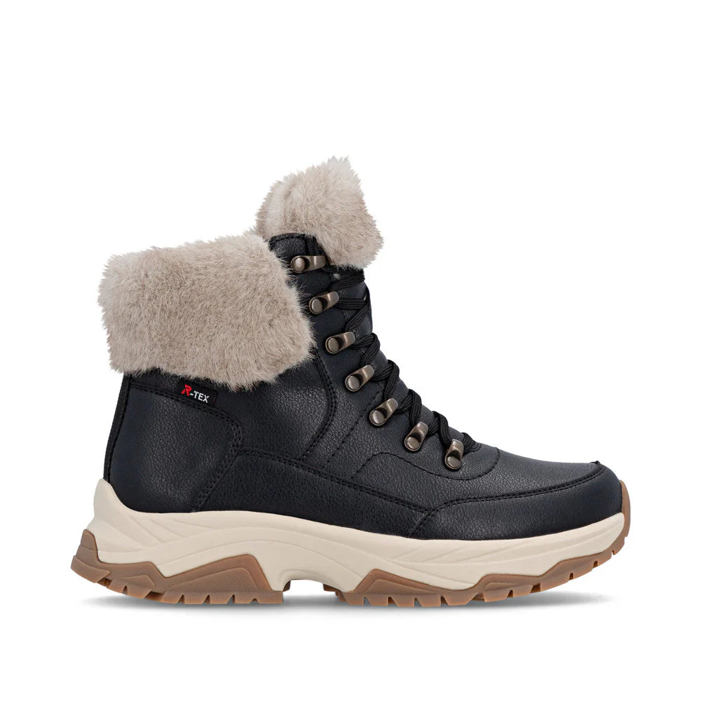 Rieker Ladies Black and Beige Waterproof Walking Boots