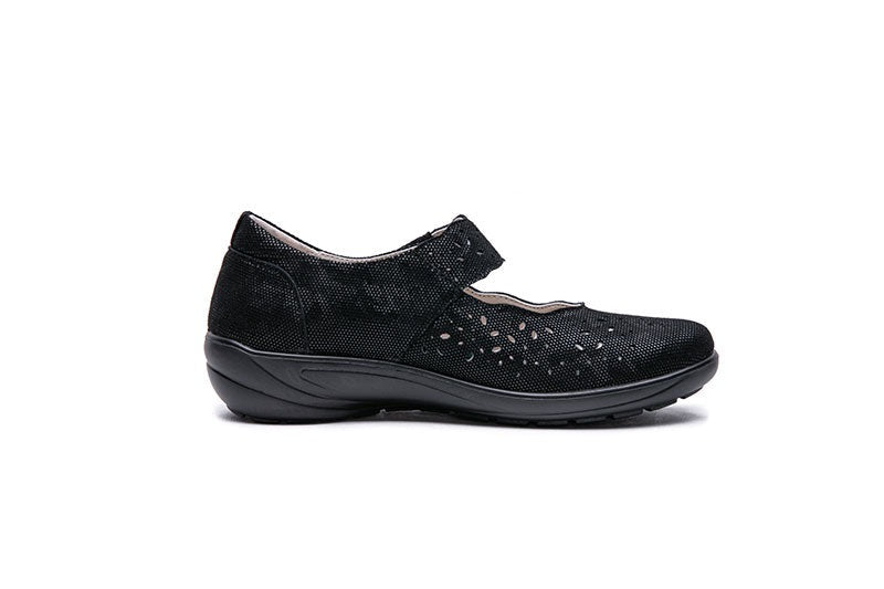 G Comfort Black Fantasy Leather Shoes