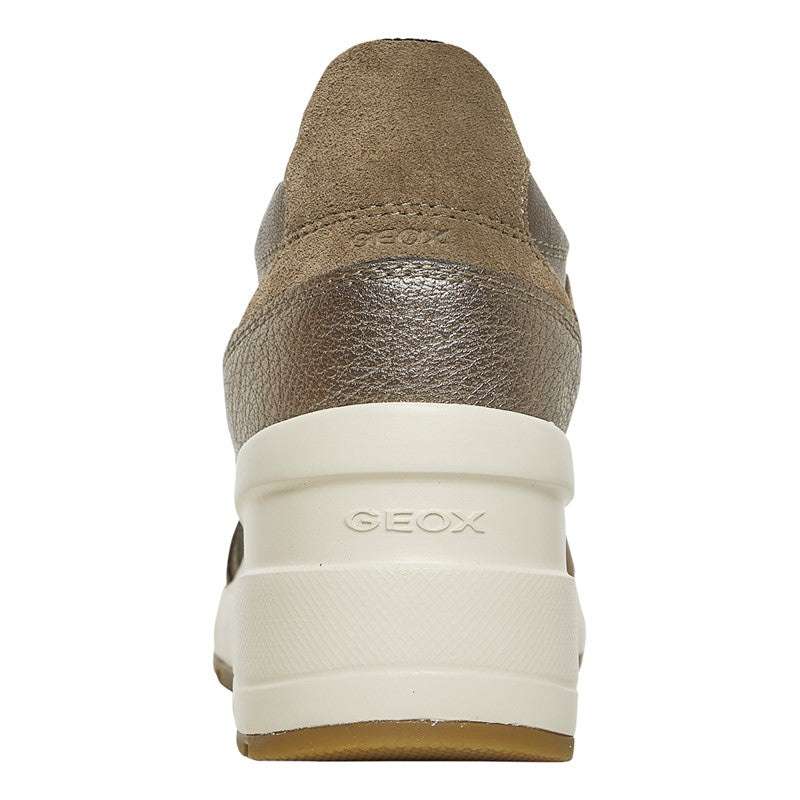 Geox Ladies Taupe Leather Wedge Sneakers