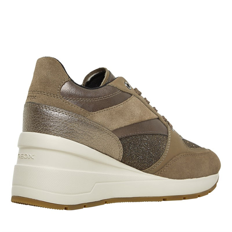 Geox Ladies Taupe Leather Wedge Sneakers