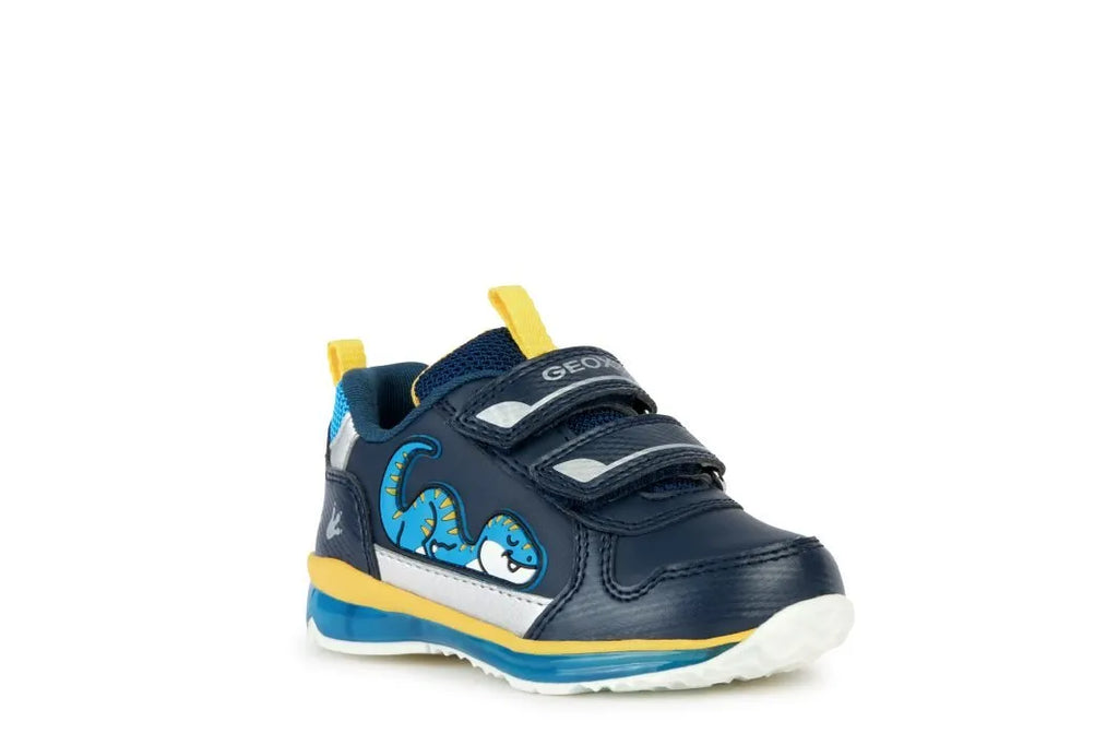 Geox Navy and Yellow Dinosaur Baby Boys Trainers with Lights