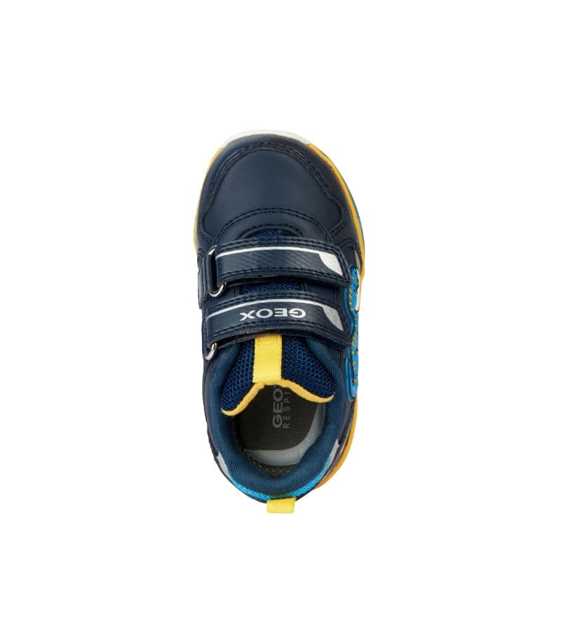Geox Navy and Yellow Dinosaur Baby Boys Trainers with Lights