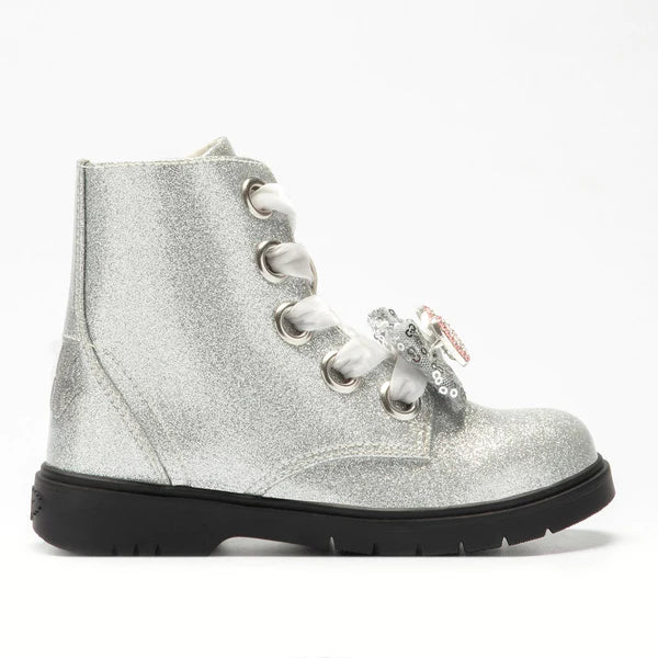Lelli Kelly Fior Di Fiocco Glitter Silver Patent Leather Boots