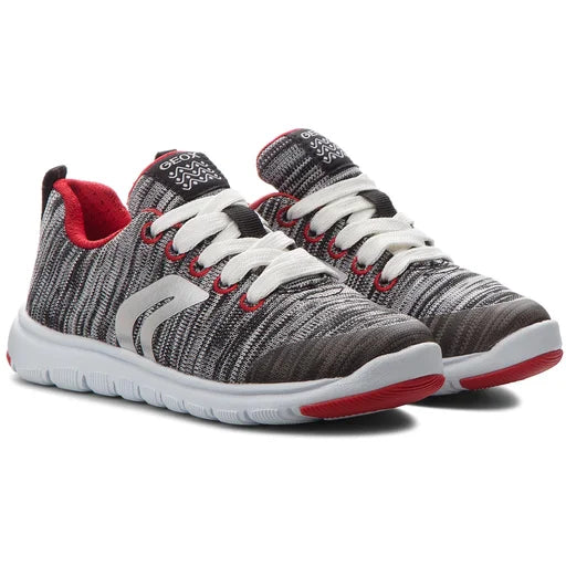 Geox Light Grey and Red Laced Boys Trainer