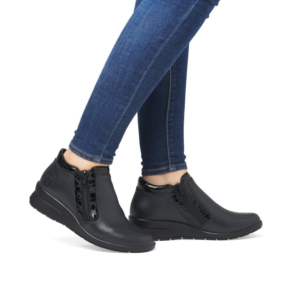 Rieker Ladies Navy and Black Leather Ankle Boots