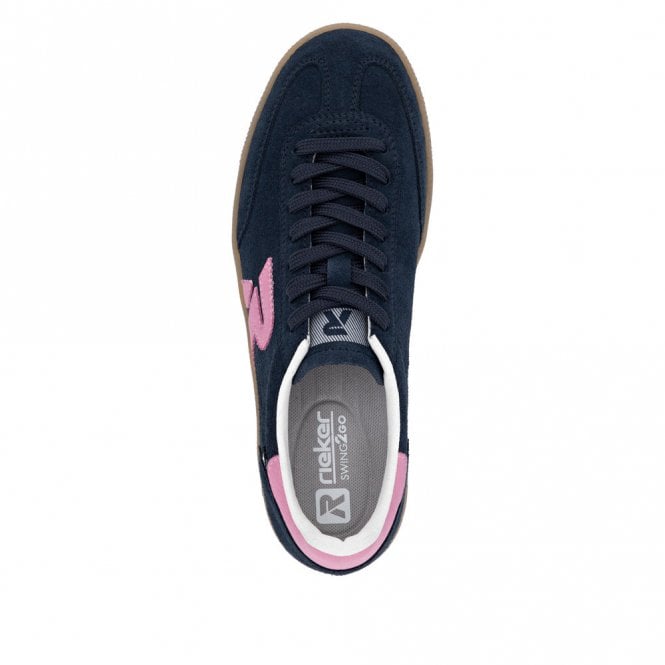 Rieker Ladies Sport Navy and Pink Suede Sneakers