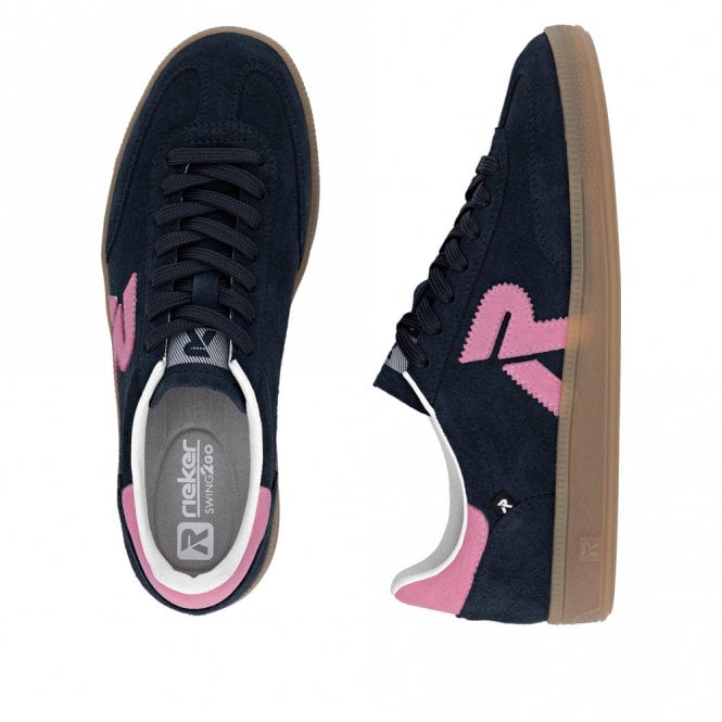 Rieker Ladies Sport Navy and Pink Suede Sneakers