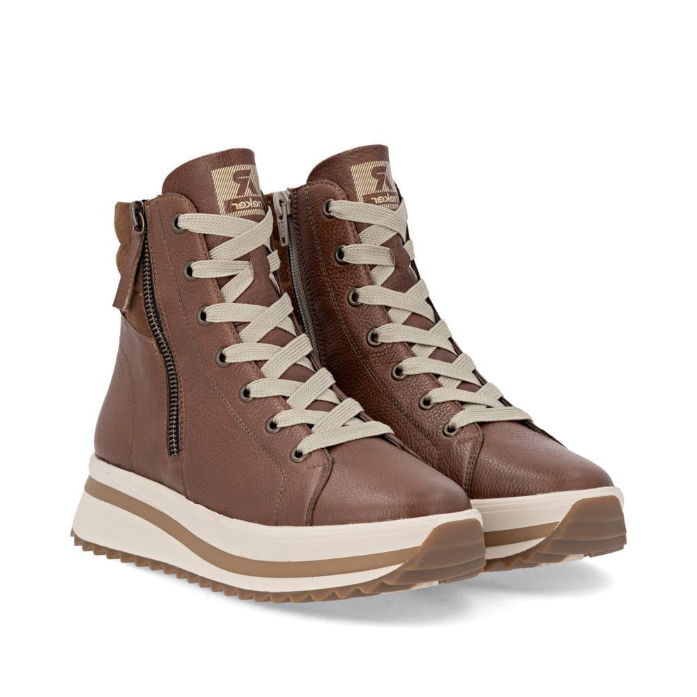 Rieker Ladies Brown and Cream Leather Boots