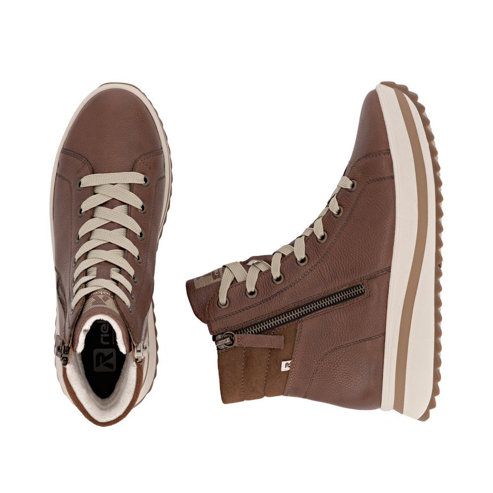 Rieker Ladies Brown and Cream Leather Boots