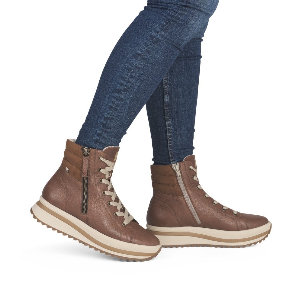 Rieker Ladies Brown and Cream Leather Boots