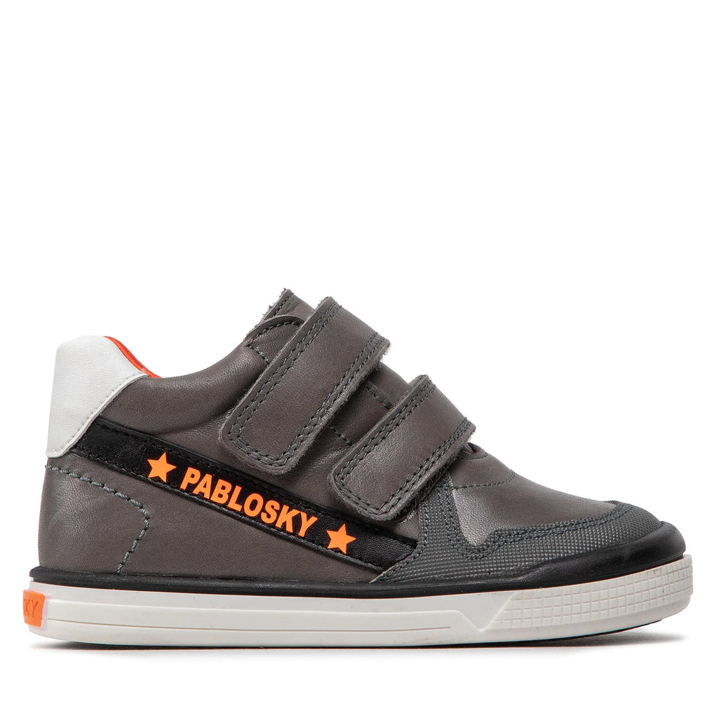 Pablosky Grey and Orange Leather Baby Boys Boots