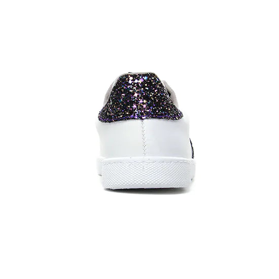 Victoria Marino White Trainers with Navy and Multicolour Sparkle
