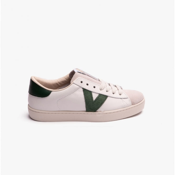 Victoria Green and White Leather and Suede Bottella Trainers