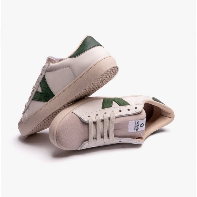 Victoria Green and White Leather and Suede Bottella Trainers
