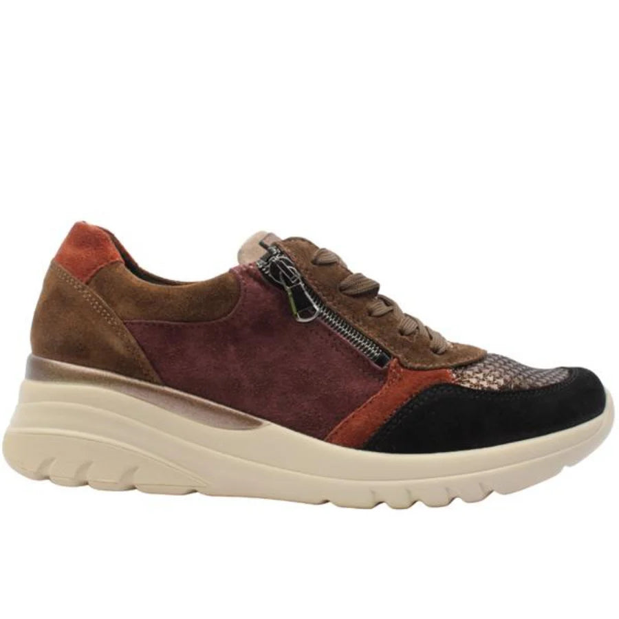 Waldlaufer Ladies Multi-Browns and Black Suede Leather Sneakers
