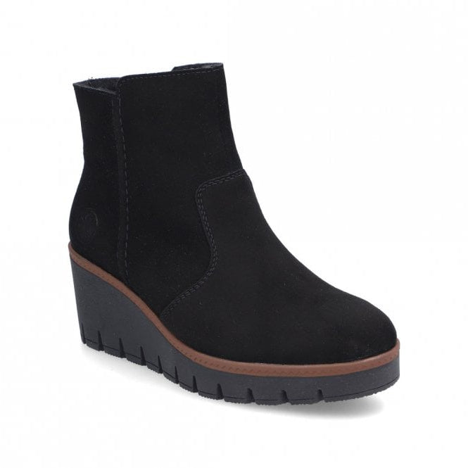 Rieker Ladies Black Suede Leather Wedge Ankle Boots