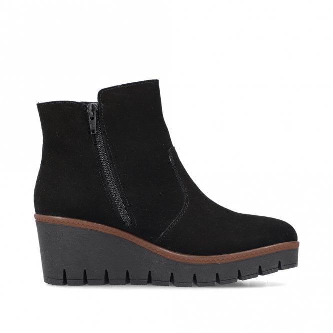 Rieker Ladies Black Suede Leather Wedge Ankle Boots