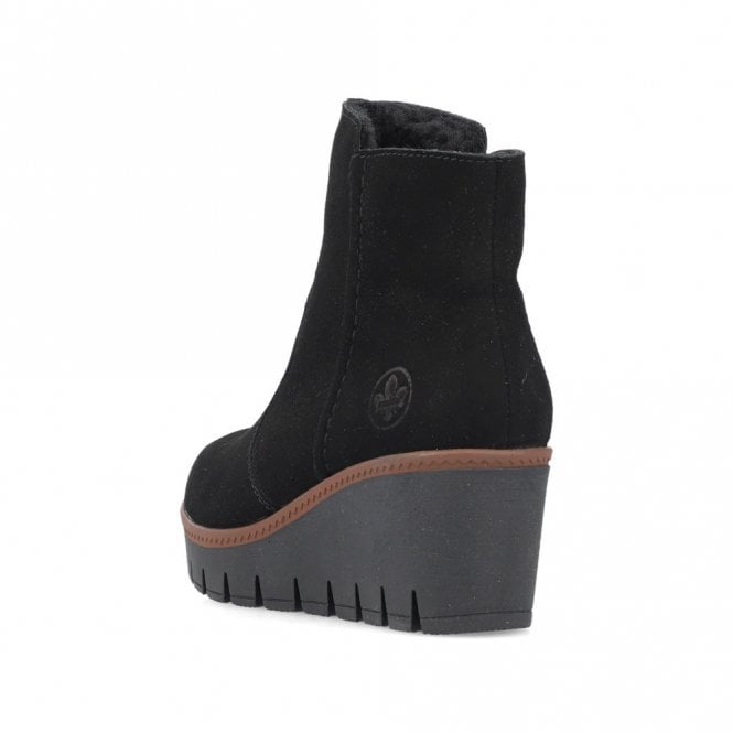Rieker Ladies Black Suede Leather Wedge Ankle Boots