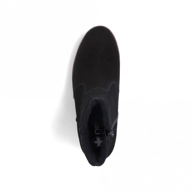 Rieker Ladies Black Suede Leather Wedge Ankle Boots