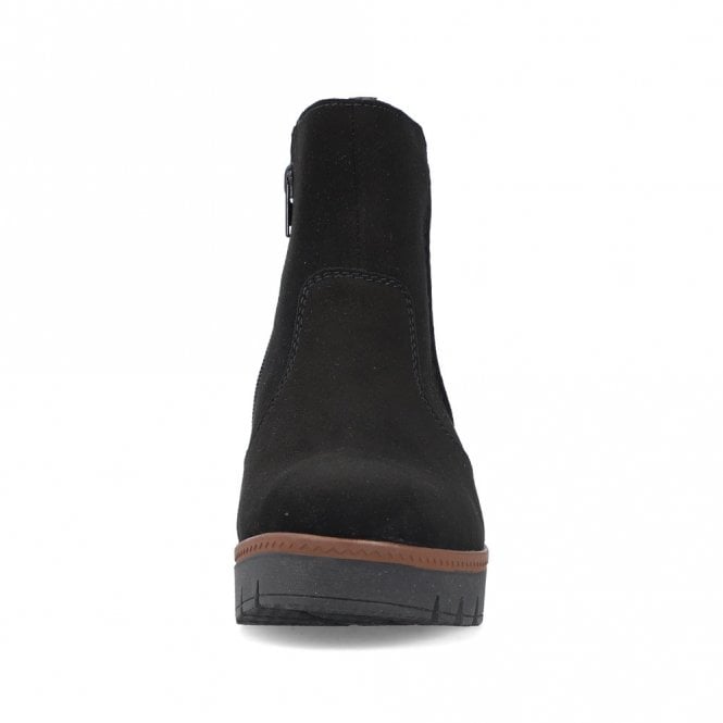 Rieker Ladies Black Suede Leather Wedge Ankle Boots