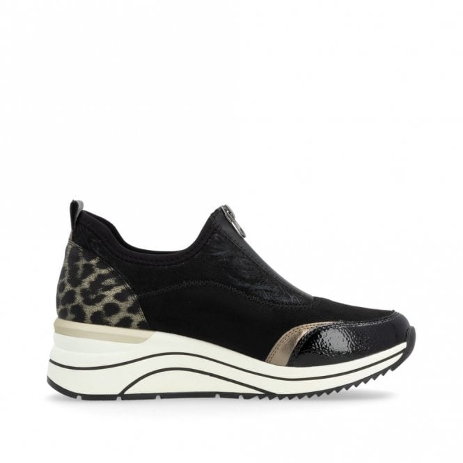 Remonte Ladies Leopard Black and Bronze Patent Leather Sneakers