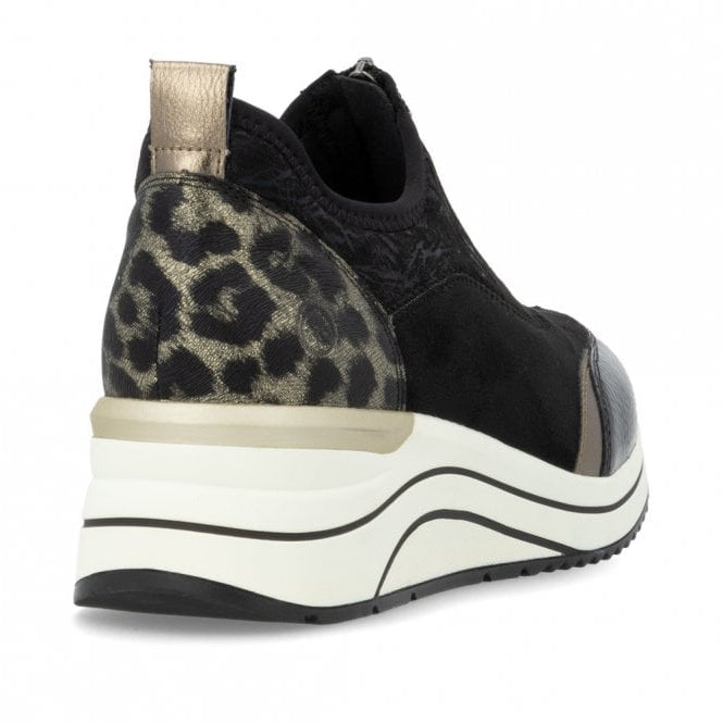 Remonte Ladies Leopard Black and Bronze Patent Leather Sneakers