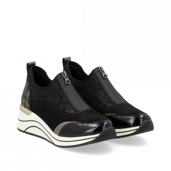 Remonte Ladies Leopard Black and Bronze Patent Leather Sneakers