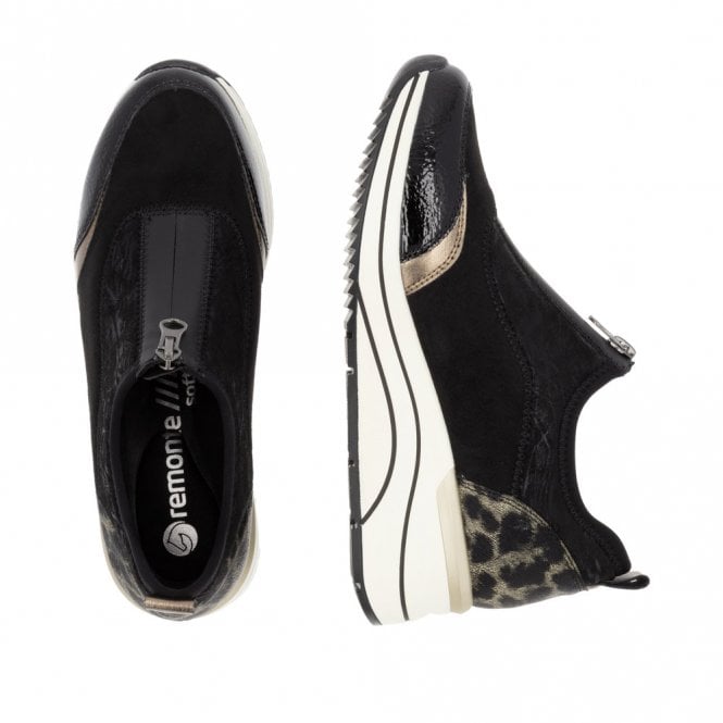 Remonte Ladies Leopard Black and Bronze Patent Leather Sneakers