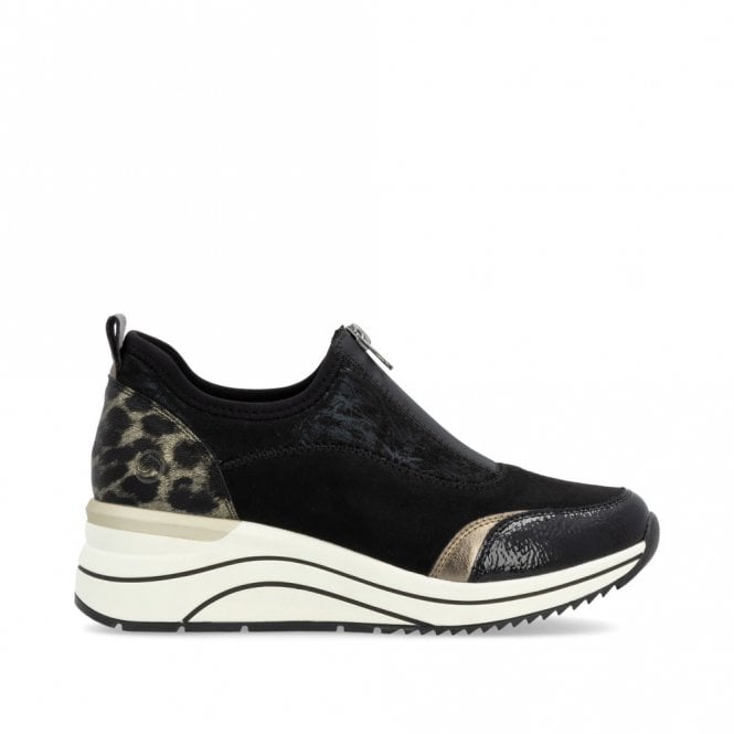 Remonte Ladies Leopard Black and Bronze Patent Leather Sneakers