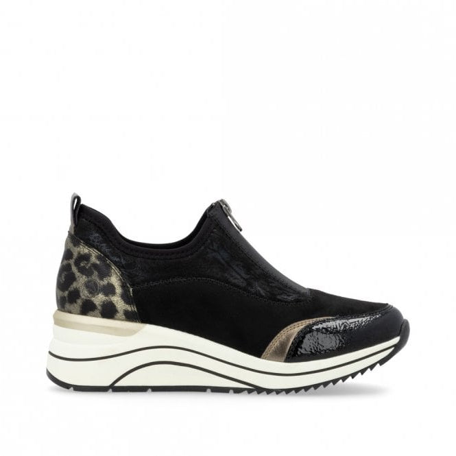 Remonte Ladies Leopard Black and Bronze Patent Leather Sneakers