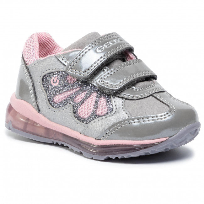 Geox Silver and Pink Butterfly Light Up Baby Girls Runners