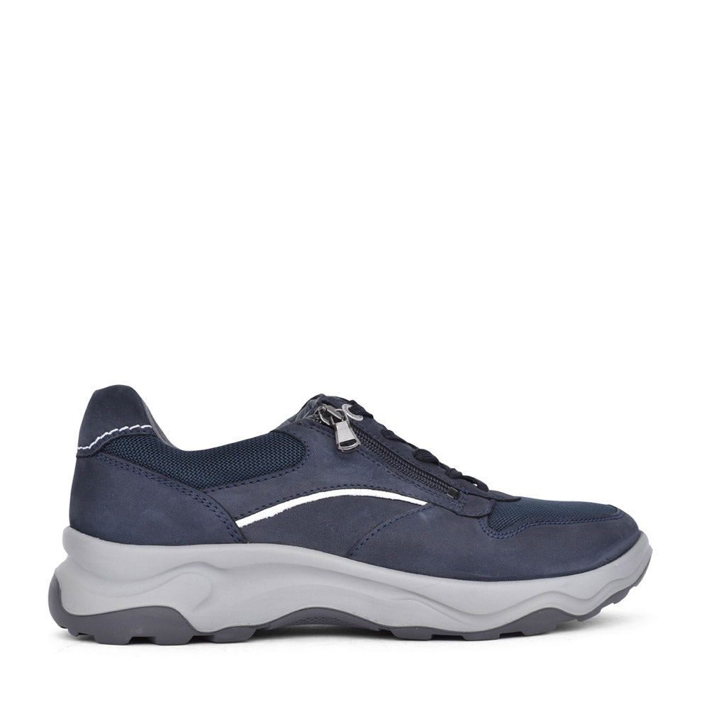 Navy Suede H Fitting Leather Lined Men's Waldlaufer Max Trainers