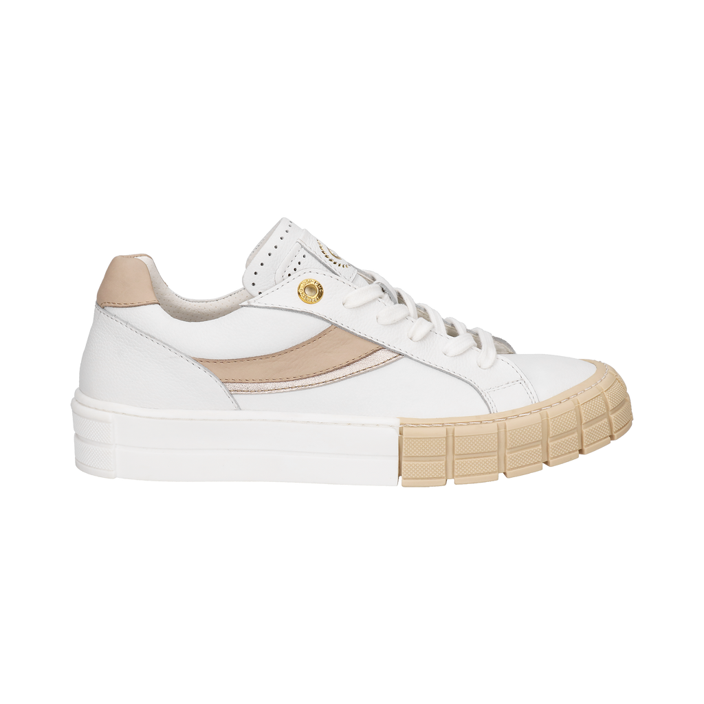 White and Light Brown Leather Bugatti 2062 Trainers