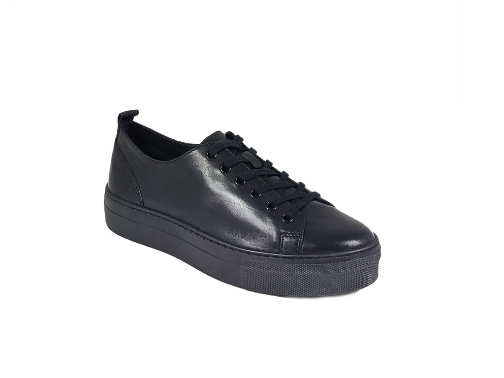 black leather laced trainers with a thick black platform sole