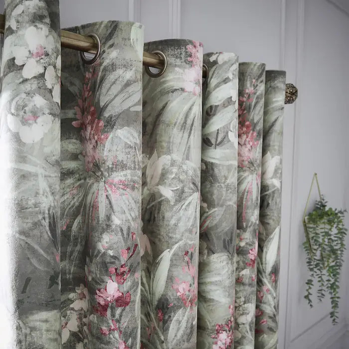 Hyperion Anthea Floral Velour Green Curtains