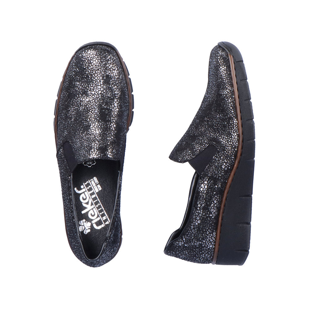 Top and Side View of Rieker Black Slip-on