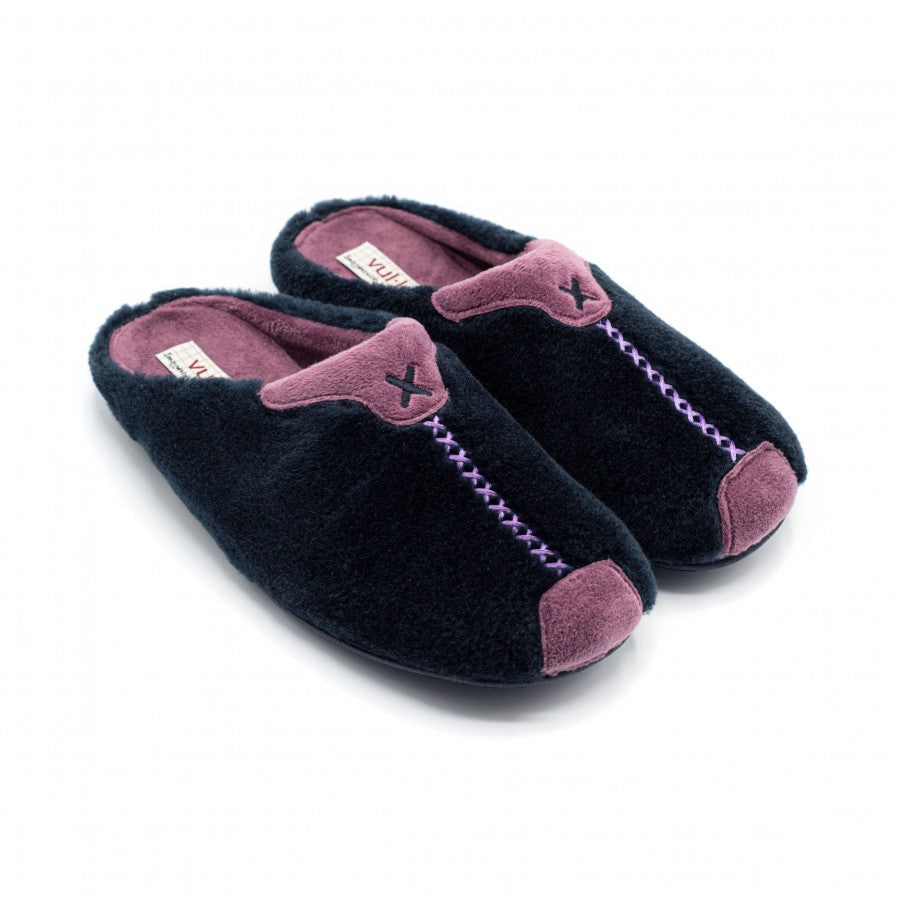 Purple and Navy Women's Muton Marino Rose Slippers