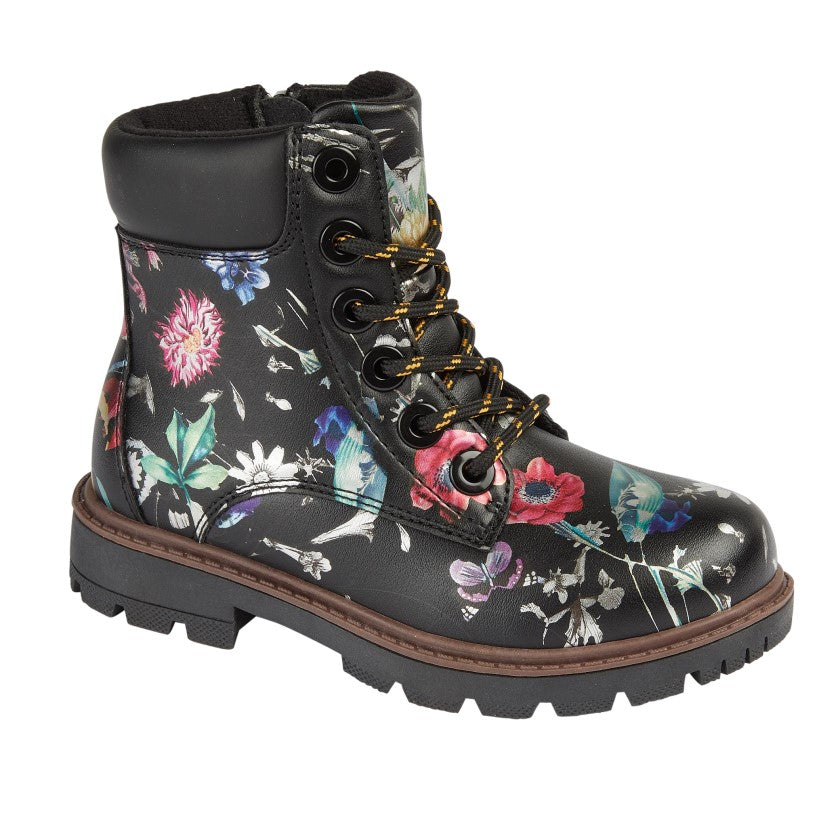 Black Floral Girl's Ankle Boots