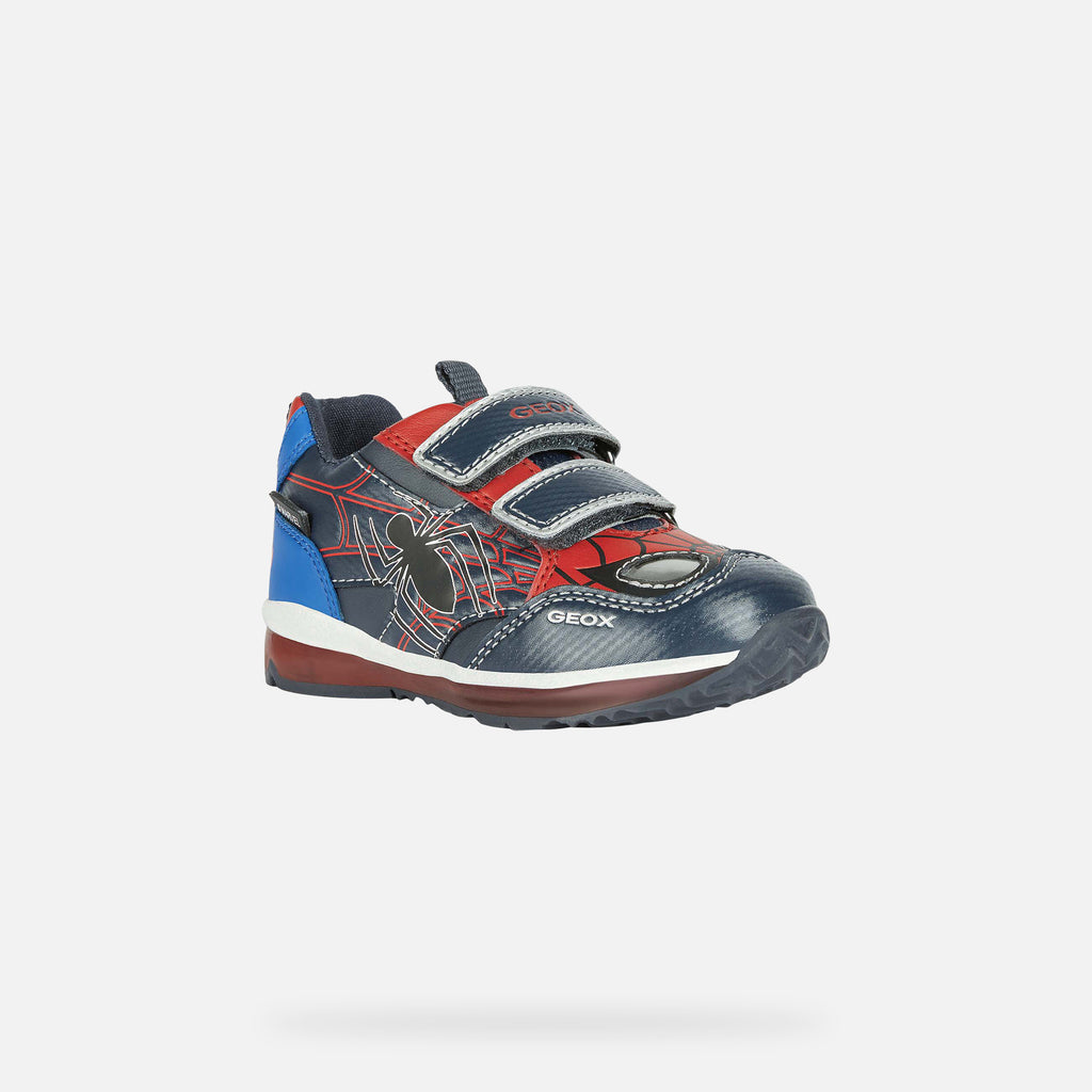 Geox Spiderman Navy, Blue and Red Baby Boys Trainers with Lights