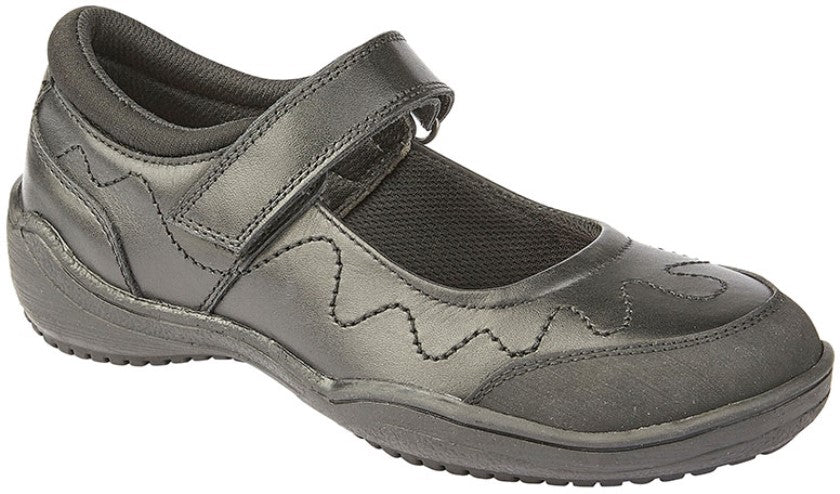 Black Leather Girls School Shoes