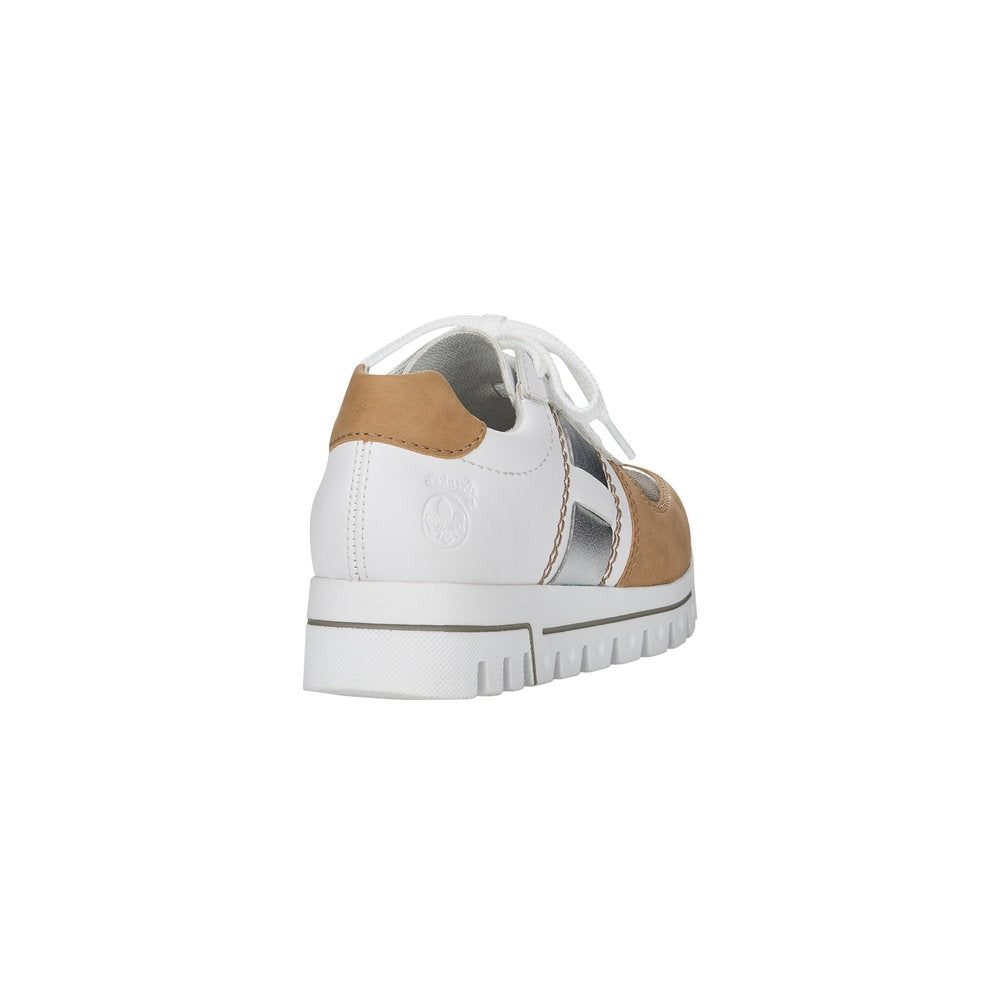Heel of Rieker Tan and White Lace up Trainer 
