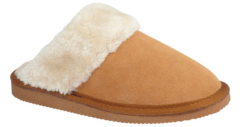beige slip on slippers with cream trim