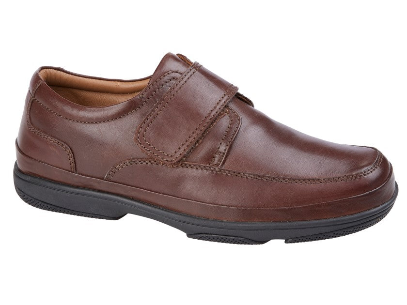Brown Leather Men's Shoes with Velcro Strap