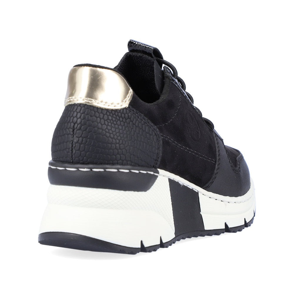 Back View of Rieker Black Trainer with Reflective Details