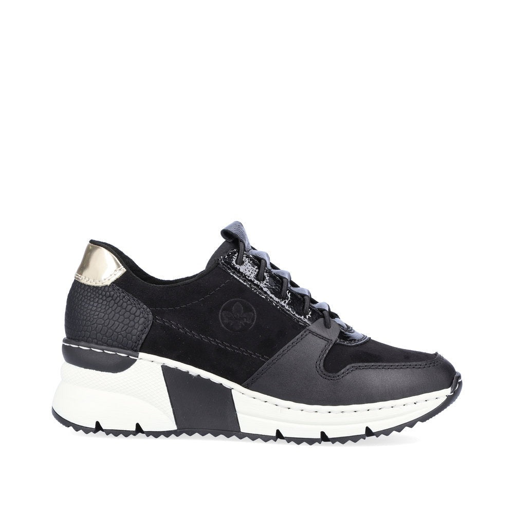 Outside View of Rieker Black Trainer with Reflective Details