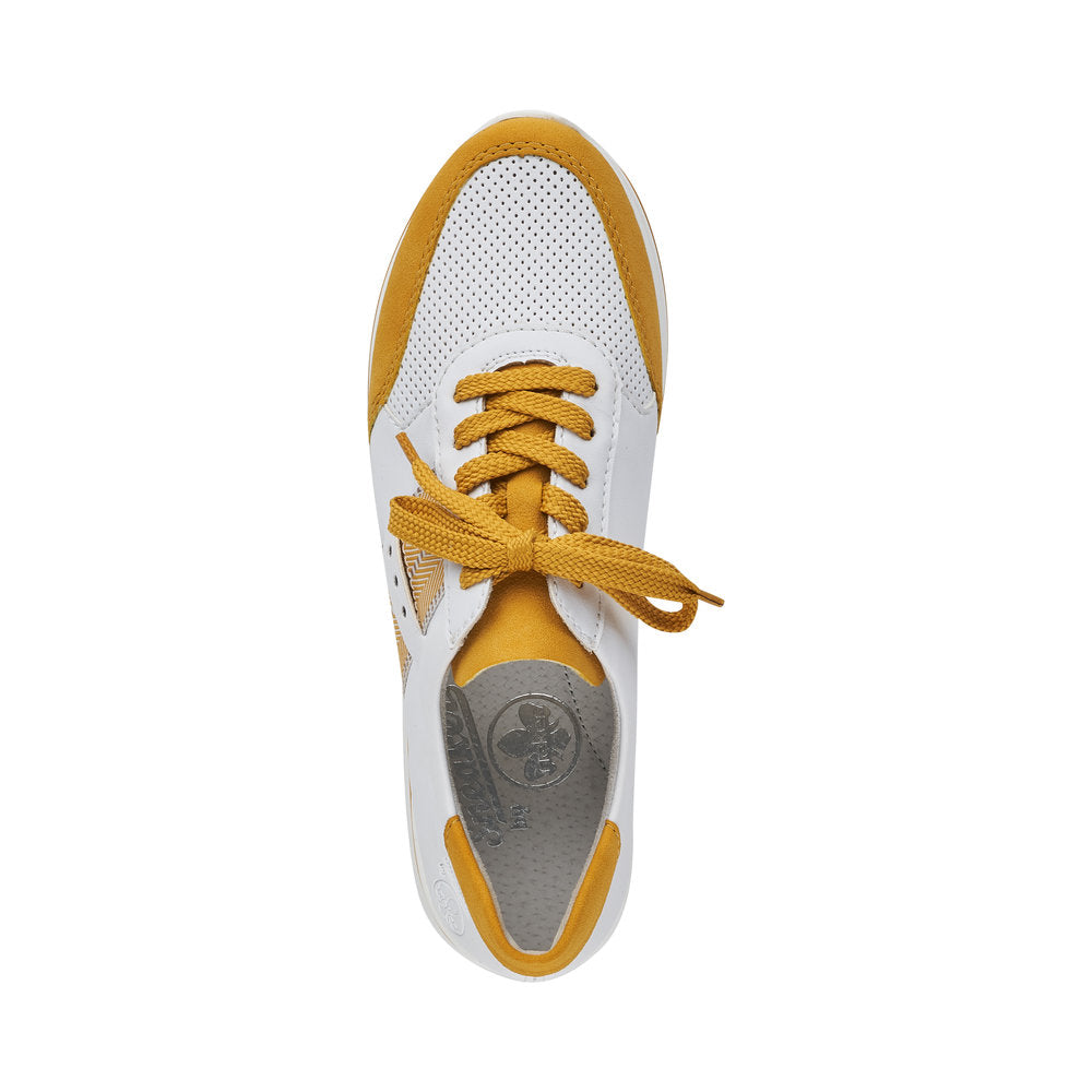 Rieker White and Yellow Leather Trainers