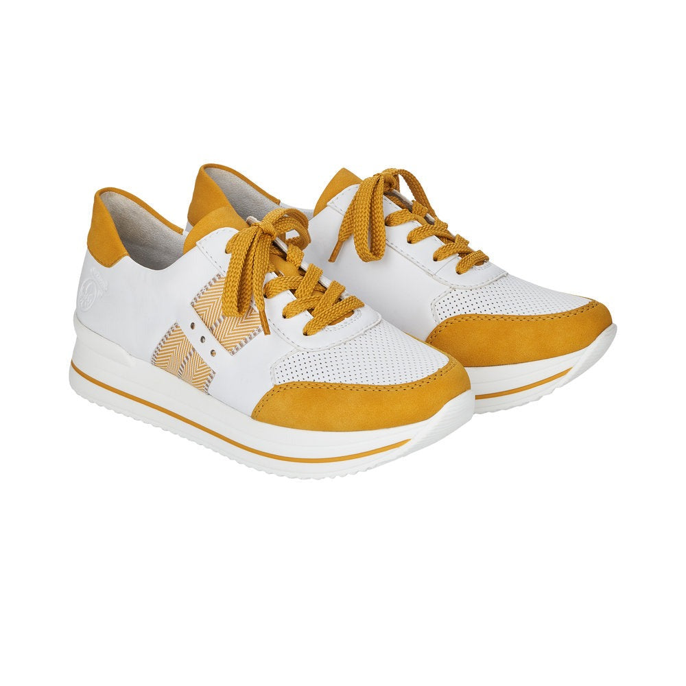 Rieker White and Yellow Leather Trainers